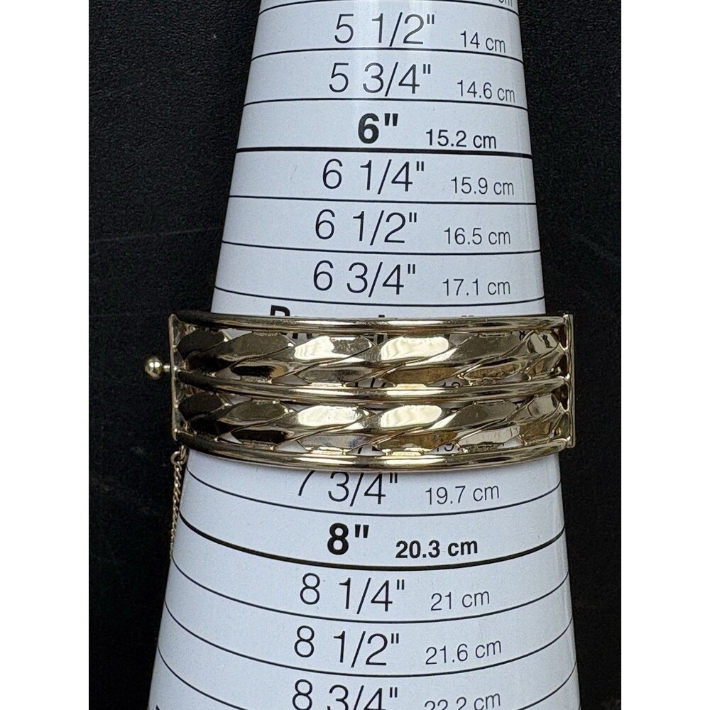 Vintage Bergere Gold Tone Hinged Bangle Bracelet Push Button Clasp Woven